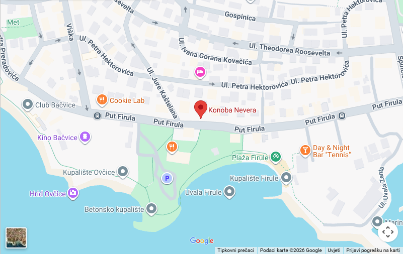 Mapa s lokacijom Konobe Nevera — Put Firula 17, Split